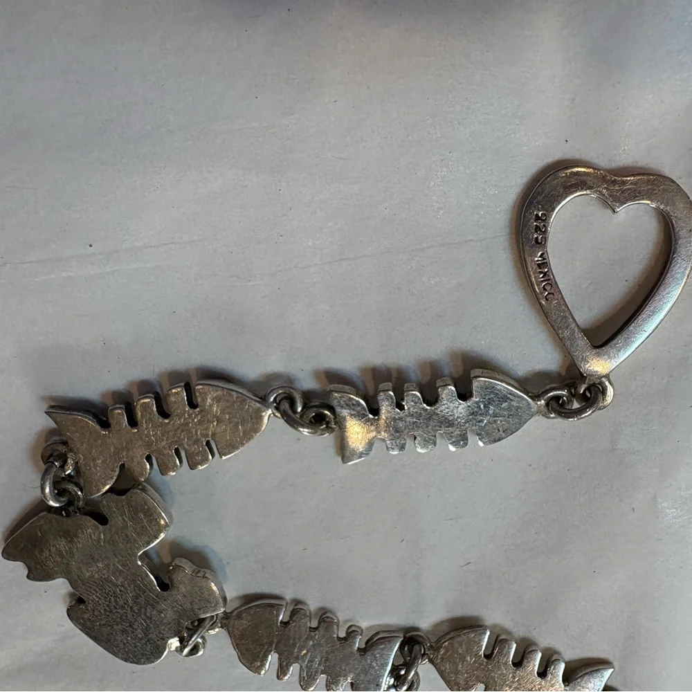 Sterling Silver Cat and Fishbone Bracelet - Picture 2 of 4